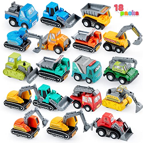 JOYIN 18 Piece Pull Back Car Assorted Mini Truck Model Car, Friction Powered Race Cars Vehicle Set for Toddlers, Boys, and Girls’ Educational Pretend Play