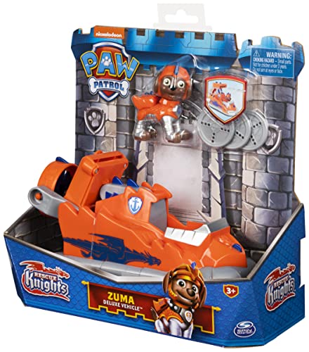 PAW PATROL, Rescue Knights Zuma Transforming Toy Car with Collectible Action Figure, Kids’ Toys for Ages 3 and up