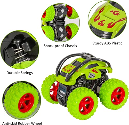m zimoon Monster Trucks, Pull Back Car Toys 360° Rotation Off-road Friction Powered Vehicle Toy for 3-10 Year Old Boys Girls Kids Birthday Xmas Gift (2 Pack, Green Red)