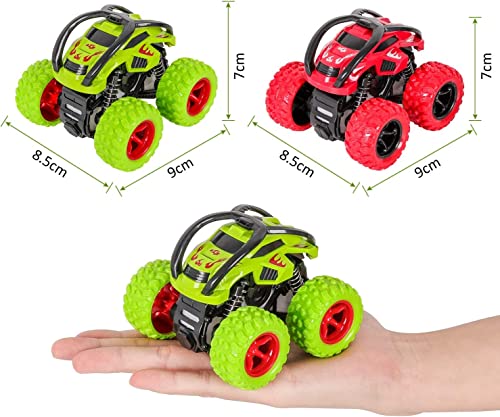 m zimoon Monster Trucks, Pull Back Car Toys 360° Rotation Off-road Friction Powered Vehicle Toy for 3-10 Year Old Boys Girls Kids Birthday Xmas Gift (2 Pack, Green Red)