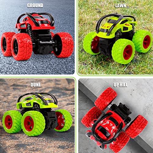 m zimoon Monster Trucks, Pull Back Car Toys 360° Rotation Off-road Friction Powered Vehicle Toy for 3-10 Year Old Boys Girls Kids Birthday Xmas Gift (2 Pack, Green Red)
