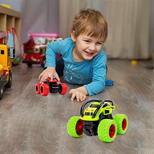 m zimoon Monster Trucks, Pull Back Car Toys 360° Rotation Off-road Friction Powered Vehicle Toy for 3-10 Year Old Boys Girls Kids Birthday Xmas Gift (2 Pack, Green Red)