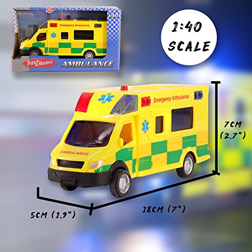 D.A.Y. Republic UK 1:40 Scale Emergency Ambulance Toy With Flashing Lights & Sounds, Friction Powered Play Vehicle, for Boys and Girls