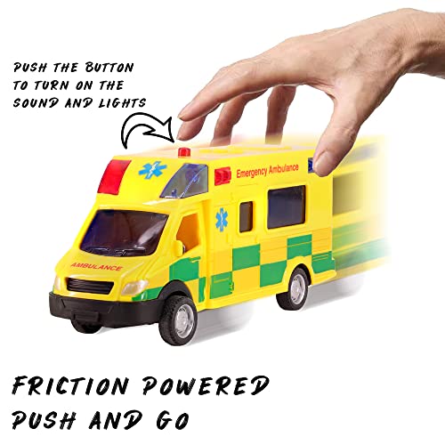 D.A.Y. Republic UK 1:40 Scale Emergency Ambulance Toy With Flashing Lights & Sounds, Friction Powered Play Vehicle, for Boys and Girls
