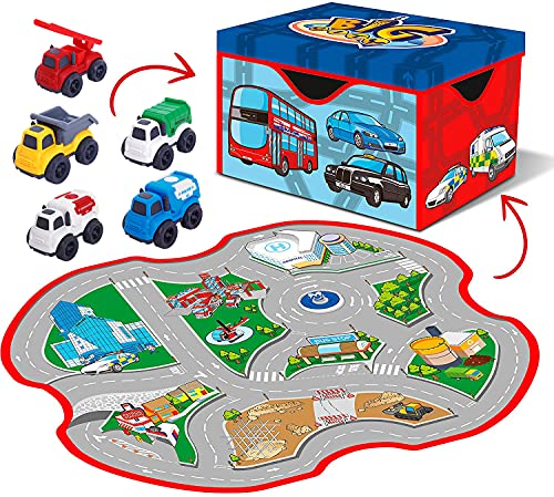 Tippi Kids' Play Vehicles - Set of 5 Trucks & Playmat Set - Police, Ambulance, Fire Engine - Toy Cars For 1,2,3 Year Old Boys - Suitable For 1 Year Olds