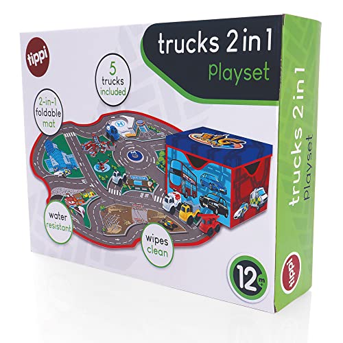 Tippi Kids' Play Vehicles - Set of 5 Trucks & Playmat Set - Police, Ambulance, Fire Engine - Toy Cars For 1,2,3 Year Old Boys - Suitable For 1 Year Olds
