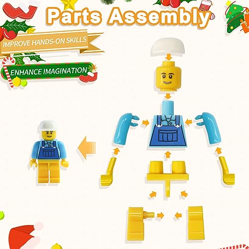 Minifigure Advent Calendar 2023, 24 Day Christmas Calendar with Figures Behind Each Door Christmas Decoration Building Blocks Kids Christmas Countdown Birthday Gifts Surprise Gift