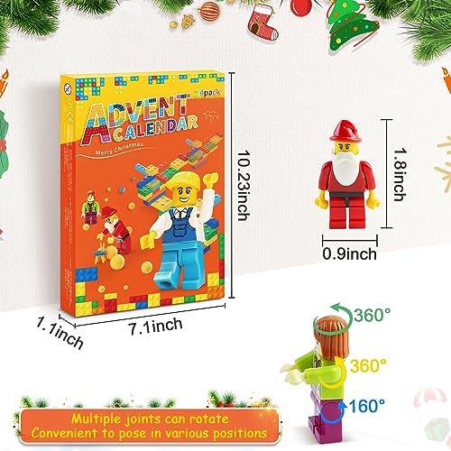Minifigure Advent Calendar 2023, 24 Day Christmas Calendar with Figures Behind Each Door Christmas Decoration Building Blocks Kids Christmas Countdown Birthday Gifts Surprise Gift