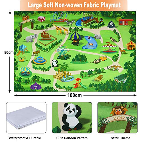 INNOCHEER Safari Animals Figures Toys, Realistic Wild Zoo Animals Figurines with Play Mat, Large Jungle Animals Playset with Elephant, Giraffe, Lion, Tiger, Gorilla Panda...for Kids Toddlers, Gift Set