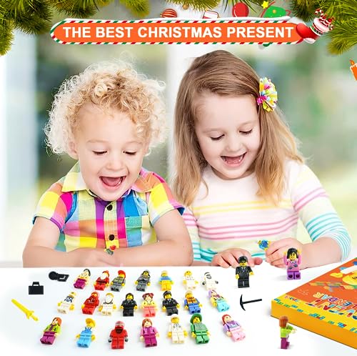 Minifigure Advent Calendar 2023, 24 Day Christmas Calendar with Figures Behind Each Door Christmas Decoration Building Blocks Kids Christmas Countdown Birthday Gifts Surprise Gift