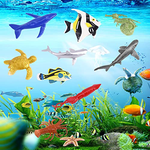 16 Pcs Mini Sea Animal Figures, Realistic Plastic Sea Creatures Toys Sea Life Figures Under The Sea Animals Toys Ocean Animals Figures Wild Animal Bath Toys Kids Animal Toys Learning for Children