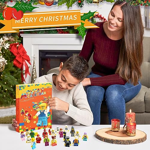 Minifigure Advent Calendar 2023, 24 Day Christmas Calendar with Figures Behind Each Door Christmas Decoration Building Blocks Kids Christmas Countdown Birthday Gifts Surprise Gift