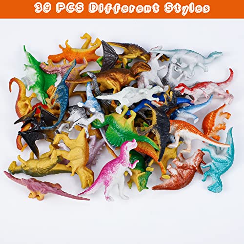 39Pcs Mini Dinosaur Toys, Dinosaurs Play Set Plastic Realist Dinosaur Figures for Kids Cake Topper Dinosaur Party Decorations for Kids
