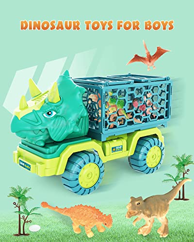 15 In 1Dinosaur Toys for Kids 3-5 Years Old, Triceratops Transport Car Carrier Truck Large Activity Play Mat Dinosaur Egg and Trees Dinosaur Escape Play Set Halloween Christmas Xmax Stocking Fillers