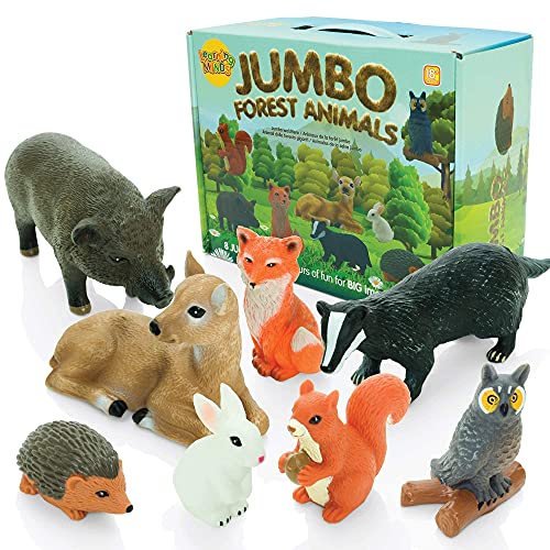 Learning Minds Set of 8 Jumbo Forest Animal Figures - Woodland Animals For 1,2,3 Year Olds - Toy Animals For Kids Age 18 Months Plus