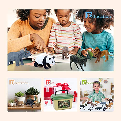 Mini Tudou 12 Pcs Safari Animals Figures Toys w/ 145x98CM Large Activity Play Mat, Realistic Jumbo Jungle Wild Zoo Animals Figurines Playset w/Elephant, Giraffe, Lion for Kids Toddlers Boys & Girls