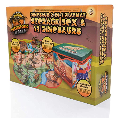 Prehistoric World Dinosaur Figures & Playmat - 12 Toy Dinosaurs For Kids - Storage Box/Dinosaur Play Mat - Dinosaur Gifts For Boys - Dinosaur Toys For Boys Age 3 +