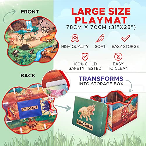 Prehistoric World Dinosaur Figures & Playmat - 12 Toy Dinosaurs For Kids - Storage Box/Dinosaur Play Mat - Dinosaur Gifts For Boys - Dinosaur Toys For Boys Age 3 +