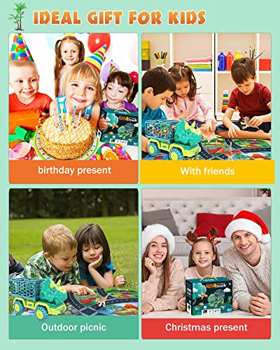 15 In 1Dinosaur Toys for Kids 3-5 Years Old, Triceratops Transport Car Carrier Truck Large Activity Play Mat Dinosaur Egg and Trees Dinosaur Escape Play Set Halloween Christmas Xmax Stocking Fillers