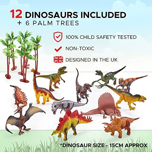 Prehistoric World Dinosaur Figures & Playmat - 12 Toy Dinosaurs For Kids - Storage Box/Dinosaur Play Mat - Dinosaur Gifts For Boys - Dinosaur Toys For Boys Age 3 +