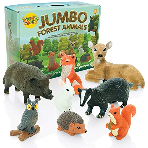 Learning Minds Set of 8 Jumbo Forest Animal Figures - Woodland Animals For 1,2,3 Year Olds - Toy Animals For Kids Age 18 Months Plus