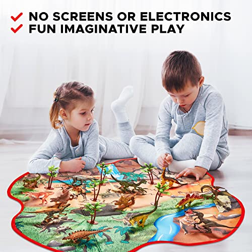 Prehistoric World Dinosaur Figures & Playmat - 12 Toy Dinosaurs For Kids - Storage Box/Dinosaur Play Mat - Dinosaur Gifts For Boys - Dinosaur Toys For Boys Age 3 +