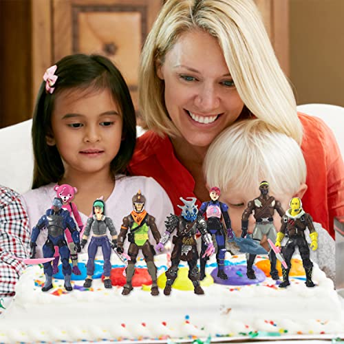 BSNRDX Kids' Play Action Figures, 8-Figure Pack Legendary Series Squad Mode, Series 6, Eight 4.5-inch Highly Detailed Figures Including Weapons, Harvesting Tools, Building Materials, Stands, and More