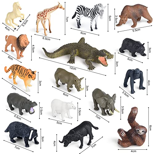 ELECLAND 16Pcs Jungle Zoo Animals Figurines, Safari Animal Figures Toys, Woodland Animal Figures, Mini Animal Cake Toppers Kids' Play Figures for Birthday Party Decorations, Christmas Home Decorations