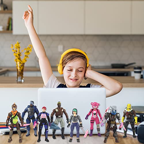BSNRDX Kids' Play Action Figures, 8-Figure Pack Legendary Series Squad Mode, Series 6, Eight 4.5-inch Highly Detailed Figures Including Weapons, Harvesting Tools, Building Materials, Stands, and More