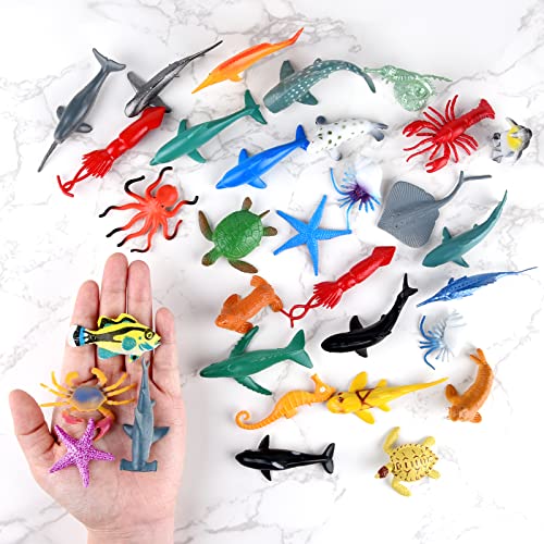 PLULON 32Pcs Sea Animal Figures Toys, Sea Creatures Animal Toys Kids' Play Figures Plastic Animals Cake Toppers for Kids Party Favor Supplies, Birthday Gifts