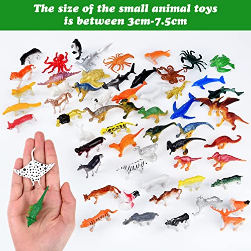 ELECLAND 60Pcs Animal Figures Toys, Mini Sea Creatures Toys, Farm Animal Figures, Dinosaur Figures Toys, Safari Animal Figures Woodland Animal Figures, Mini Animal Cake Toppers, Kids Play Figures