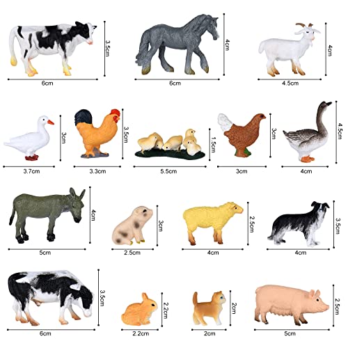 ELECLAND 16Pcs Farm Animal Figures Toys Mini Animal Figurines Farmyard Animal Cake Toppers for Farm Theme Party, Birthday, Easter, Christmas Party Decorations, Kids' Play Figures