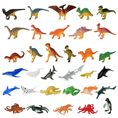 ELECLAND 60Pcs Animal Figures Toys, Mini Sea Creatures Toys, Farm Animal Figures, Dinosaur Figures Toys, Safari Animal Figures Woodland Animal Figures, Mini Animal Cake Toppers, Kids Play Figures