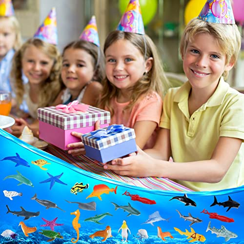PLULON 32Pcs Sea Animal Figures Toys, Sea Creatures Animal Toys Kids' Play Figures Plastic Animals Cake Toppers for Kids Party Favor Supplies, Birthday Gifts