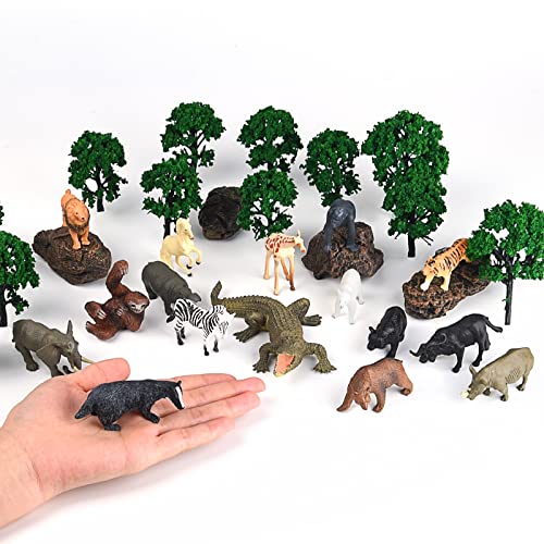 ELECLAND 16Pcs Jungle Zoo Animals Figurines, Safari Animal Figures Toys, Woodland Animal Figures, Mini Animal Cake Toppers Kids' Play Figures for Birthday Party Decorations, Christmas Home Decorations