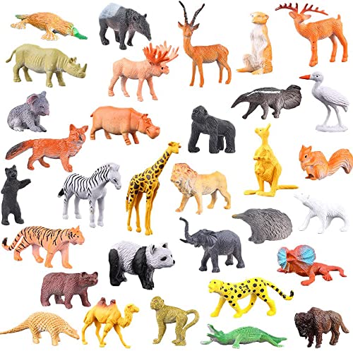 54 Piece Mini Animals Figure, Jungle Animals Toys Set With Gift Box, Realistic Wild Animal Party Favors Toys For Boys Kids Toddlers Forest Small Farm Animals Toys Playset