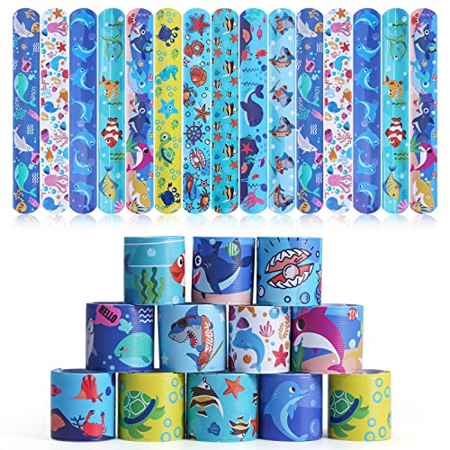 yumcute 30PCS Kids Party Bag Fillers for Kids Slap Bracelets Slap Bands for Kids Snap Bands Bracelets Party Supplies Gifts Toys Party Bag Fillers Birthday Party Gift Favours Game Prizes(Sea Life)
