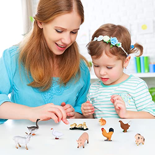 ELECLAND 16Pcs Farm Animal Figures Toys Mini Animal Figurines Farmyard Animal Cake Toppers for Farm Theme Party, Birthday, Easter, Christmas Party Decorations, Kids' Play Figures