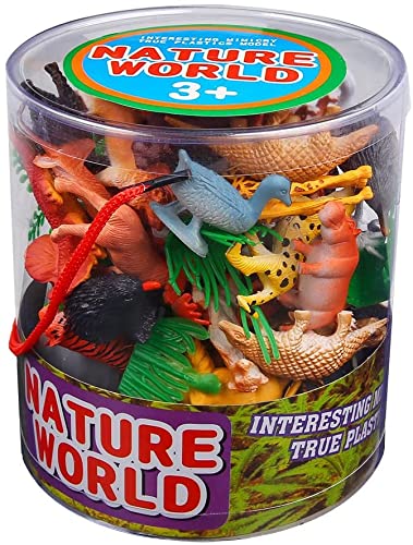 54 Piece Mini Animals Figure, Jungle Animals Toys Set With Gift Box, Realistic Wild Animal Party Favors Toys For Boys Kids Toddlers Forest Small Farm Animals Toys Playset