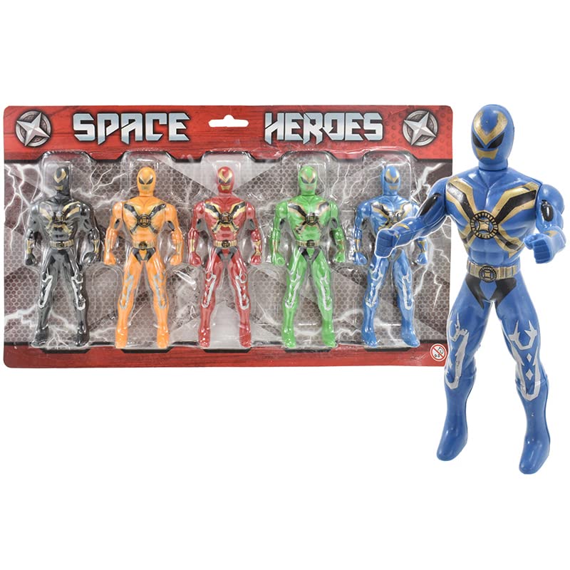 JKG® 5 SUPER HERO ACTION FIGURES - Powerful Space Heroes Rangers Playset - Multicoloured Space Heroes Toys | Toys Figures Kids Play, Superhero Figures Party Bag Filler [In Blister Gift Pack]