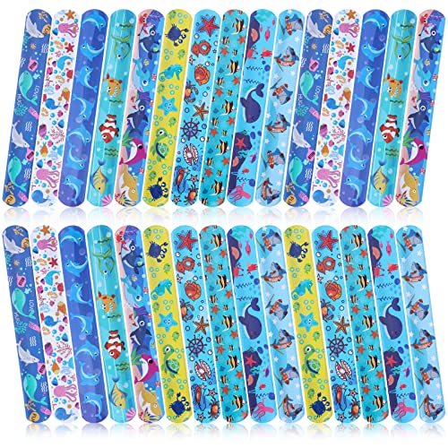 yumcute 30PCS Kids Party Bag Fillers for Kids Slap Bracelets Slap Bands for Kids Snap Bands Bracelets Party Supplies Gifts Toys Party Bag Fillers Birthday Party Gift Favours Game Prizes(Sea Life)