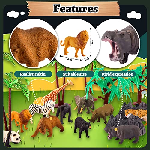 TOEY PLAY 3 in 1 Animals Toys, Farm Animals, Wild Jungle Zoo Animal, Dinosaur Toy, Mini Animal Figures Set with Carry Case, 56PCS, Gifts for Kids Boys Girls 3 4 5 6 Years Old