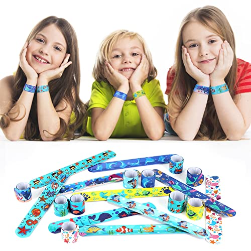 yumcute 30PCS Kids Party Bag Fillers for Kids Slap Bracelets Slap Bands for Kids Snap Bands Bracelets Party Supplies Gifts Toys Party Bag Fillers Birthday Party Gift Favours Game Prizes(Sea Life)