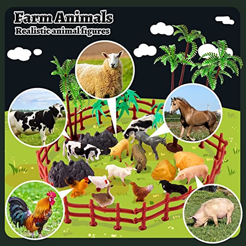 TOEY PLAY 3 in 1 Animals Toys, Farm Animals, Wild Jungle Zoo Animal, Dinosaur Toy, Mini Animal Figures Set with Carry Case, 56PCS, Gifts for Kids Boys Girls 3 4 5 6 Years Old