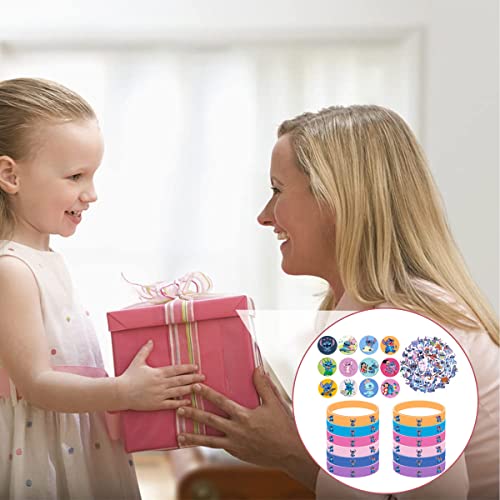 Cartoon Birthday Party Favour Party Supplies Kit 74 PCS Cartoon Birthday Party Bag Fillers Include Bracelets Badges Sticker Keychain Gifts for Kids Party Favours Gifts