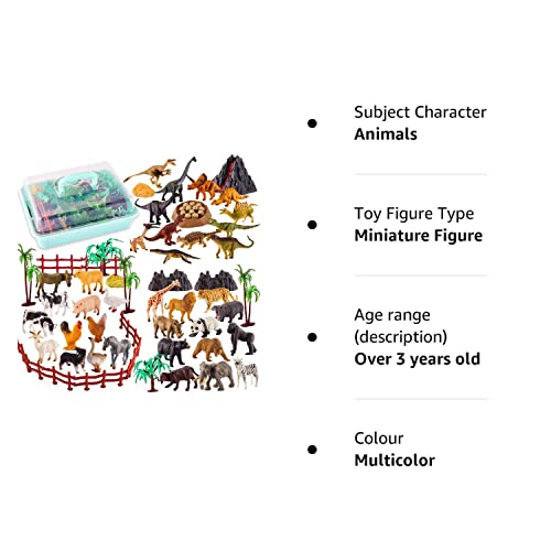 TOEY PLAY 3 in 1 Animals Toys, Farm Animals, Wild Jungle Zoo Animal, Dinosaur Toy, Mini Animal Figures Set with Carry Case, 56PCS, Gifts for Kids Boys Girls 3 4 5 6 Years Old