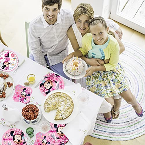 61 pcs Min-nie Tableware Packs Min-nie Happy Birthday Party Supplies Min-nie Tableware Decoration for Kids Includes Plates, Cups,Tablecloth,Napkins For 10 Guests