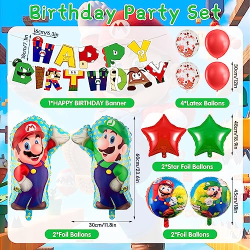 CHUKUA Ma-rio Birthday Party Decorations Boys Girls- Super Balloons Bros Foil Balloons Happy Birthday Banner for Kids Birthday Theme Party Supplies Decoration