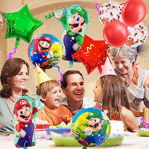 CHUKUA Ma-rio Birthday Party Decorations Boys Girls- Super Balloons Bros Foil Balloons Happy Birthday Banner for Kids Birthday Theme Party Supplies Decoration