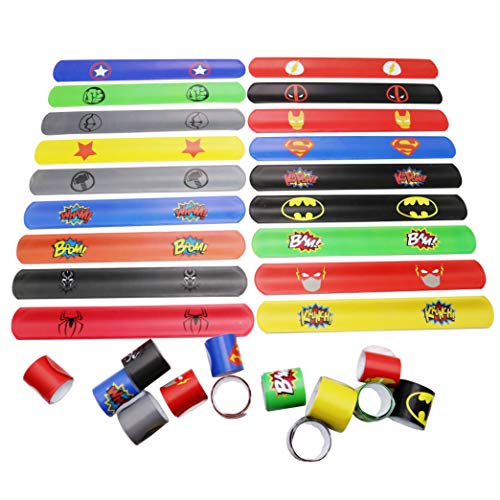 HONGCI 36PCS Superhero Slap Bands for Kids Party Bags,Slap Bracelets Fun and Super Slap Wrist Bands with 18 Patterns for Kids Girls Boys Avengers Superhero Party Bag Fillers Gift Party Favours